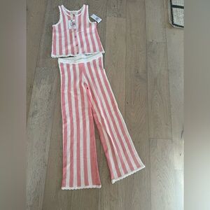 Jessica Simpson Crochet Pant Set Striped Ivory Coral Size Large